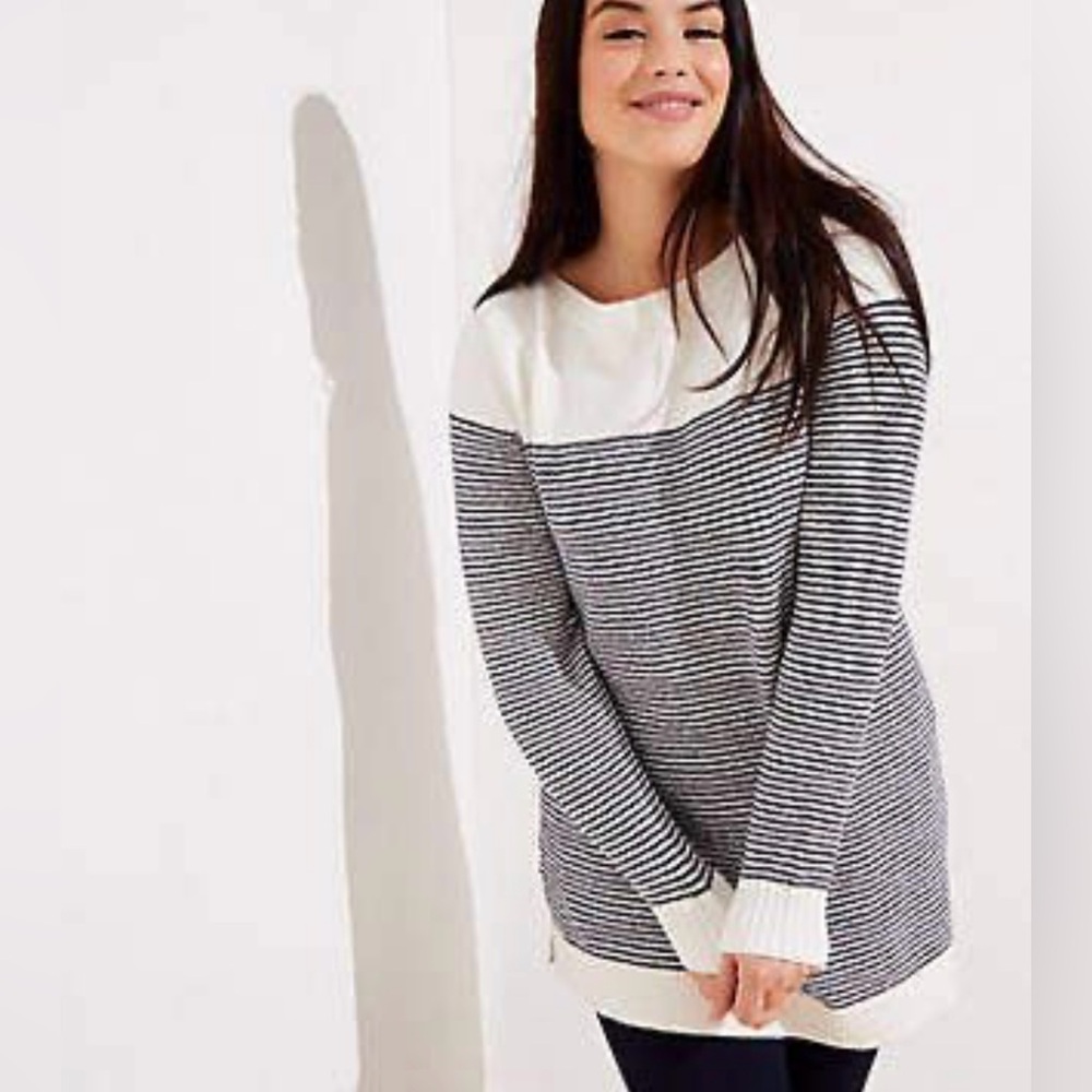 Talbots Shoulder Zip Striped Sweater Blue White Size XS